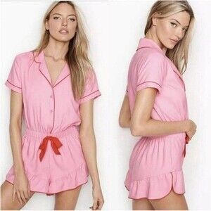 Vintage Victorias Secret satin ruffle pajama Romper SMALL